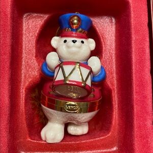 Lenox Bear Drummer Ornament - Red, Blue, Gold, White